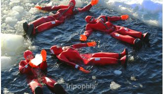 ARCTIC OCEAN FLOATING CAMP WITH RESCUE SWIMMING SUIT IN TROMSØ